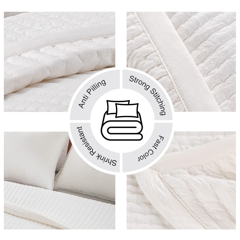 DAWNDIOR Quilt Set Queen Size Bedspread ??å Coverlet Reversible Soft Lightweight Machine Washable Modern Style Bedding Sets for All Season Ivory (1 Quilt,2 Pillow Shams)