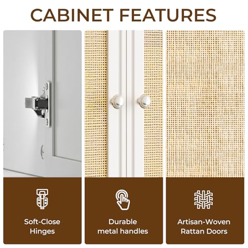 Image of Rattan Wall Cabinets for Laundry Room, Upper Cabinets Wall Mounted with Adjustable Shelves, Wall Cabinet for Kitchen, Bathroom, Bedroom, Black, Set of 3