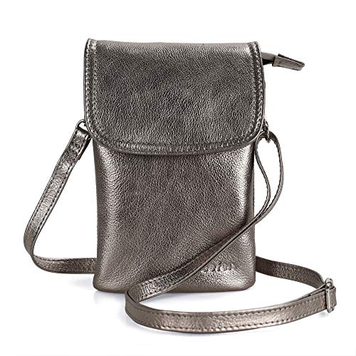 Image of befen Genuine Leather Small Crossbody Bags for Women Cell Phone Bag Cross Body Purses,Silver Zipper