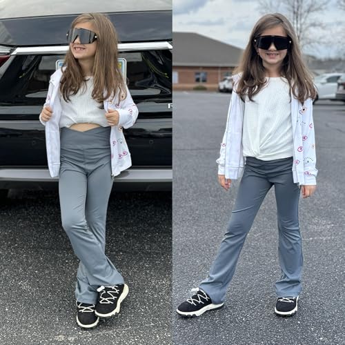 BIG ELEPHANT Girls Flare Leggings with Pockets, Crossover High Waist Bell Bottom Yoga Pants for Dance & Everyday Wear3