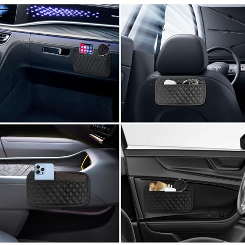 Image of Leather Black Car Storage Organizer Pouch, Self-Adhesive PU Armrest Organizers for Phone, Keys, Accessories or Charging Cables, Seat Side Gap Box, Automobiles