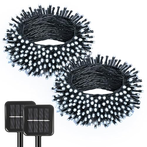 SyouHome 2 Pack Solar String Lights Outdoor, 200 LED Extra-Long 78Ft Solar Lights Outdoor with 8 Lighting Modes, IP65 Waterproof for Garden, Patio, Xmas, Balcony, Tree, Wedding, Party Decor (White)