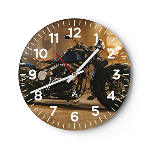 Orologio da Parete in Vetro Harley-Davidson moto motore 30x30cm Piccolo Moderno Orologio da Muro Per Casa Cucina Soggiorno Silenzioso Wall Clock Decorazione Orologio da Appendere - C4AR30x30-4233
