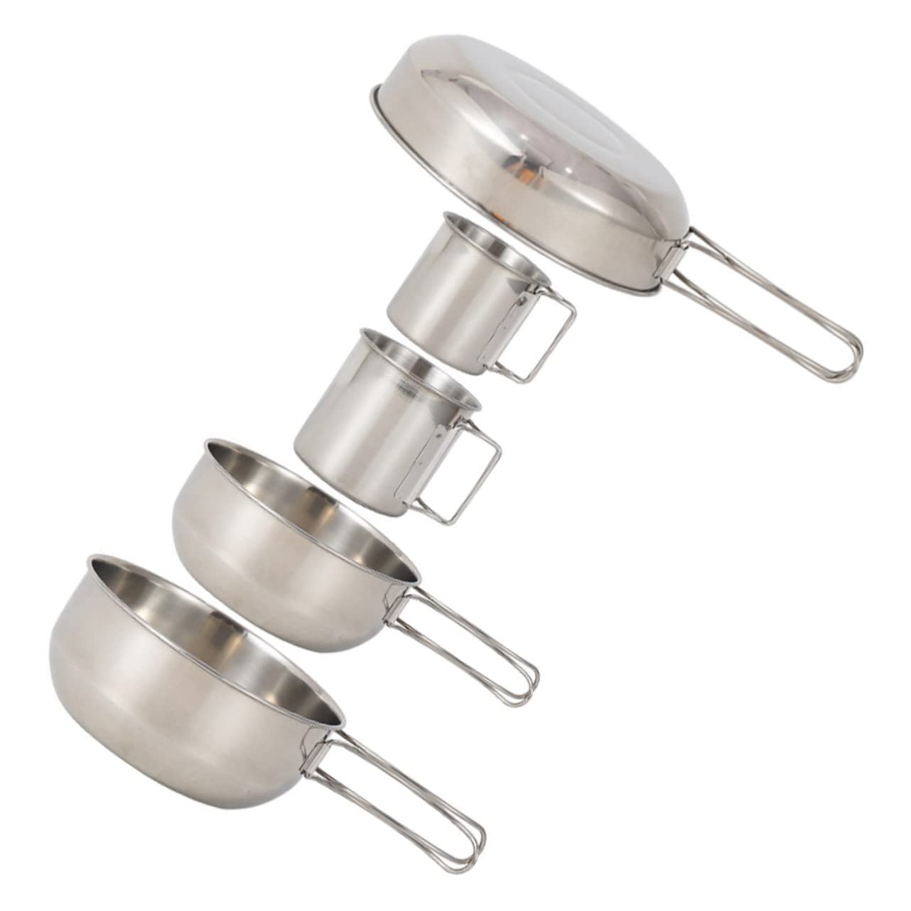 UPKOCH 5pezzi Posate per Campeggio in Acciaio Inox Compreso Padella Pentola Piccola Pentola Tazza Tazza Piccola Manico per Impilare Facilmente Leggero e Pratico per Trasporto
