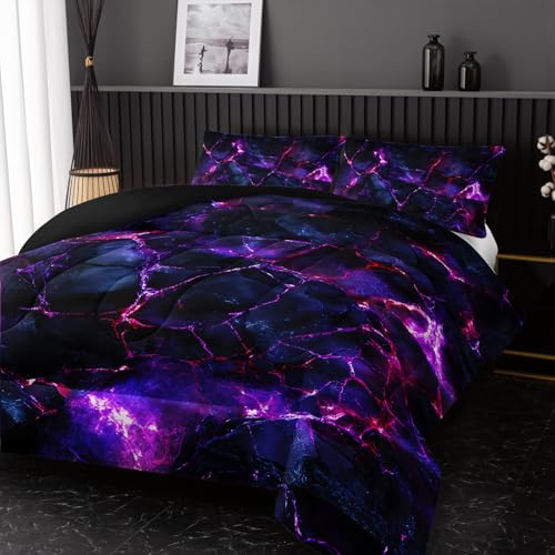 Image of Nttopship Purple Comforter Set Full Size,Purple Marble Bedding Set 3 Pcs Bedding for Adults,Violet Marble Room Decor with Soft and Lightweight Comforter and 2 Pillowcases