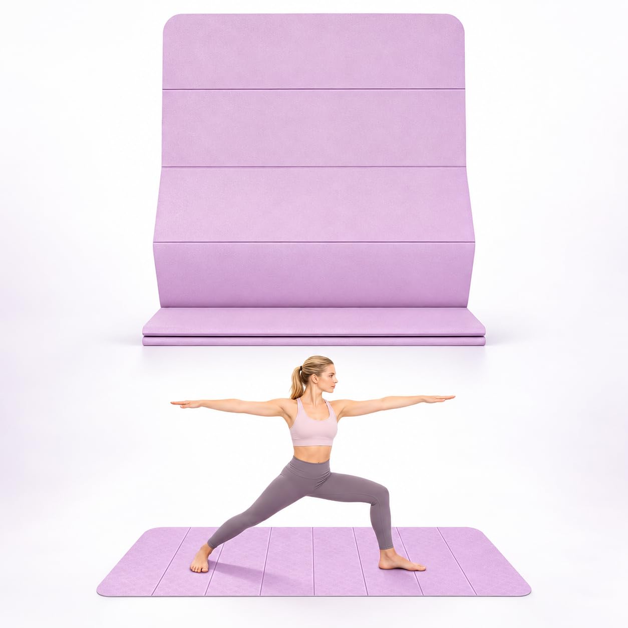 Foldable Yoga Mat 8MM Thick TPE Portable Exercise Mat, 185x80cm, Purple