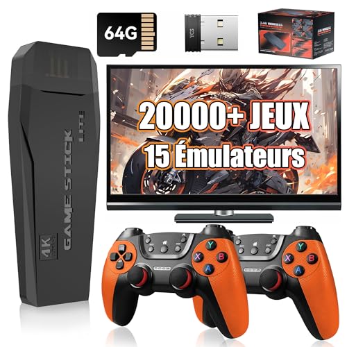 XIXIMENG - M9 Console de Jeux rétro Console Retro Gaming 20000 Jeux 15 émulateurs,Retro Game Stick 4K avec contrôleurs sans Fil,Rechercher des Jeux/Jeux favoris/Sauvegarder des Jeux,Console Portable retrogaming
