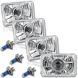 2 Pairs Universal 4'X6' Diamond Chrome Sealed Beam Projector Head...
