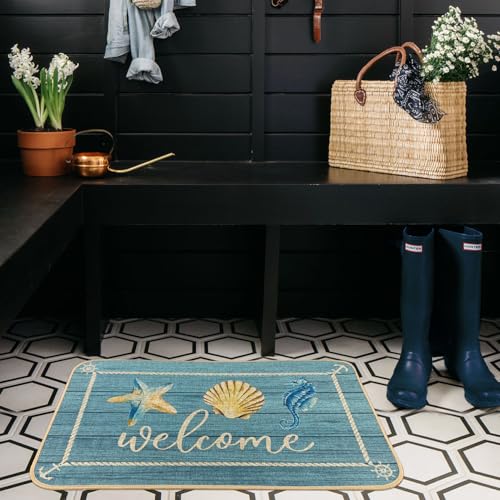 SHIYUE Boat Floor Door Mat Welcome Aboard Mats Outdoor Nautical Coastal Rug,Home Boats Entrance Rope Front Indoor Outside Entryway (30x17in Aqua Blue) 88Sc - Image 7