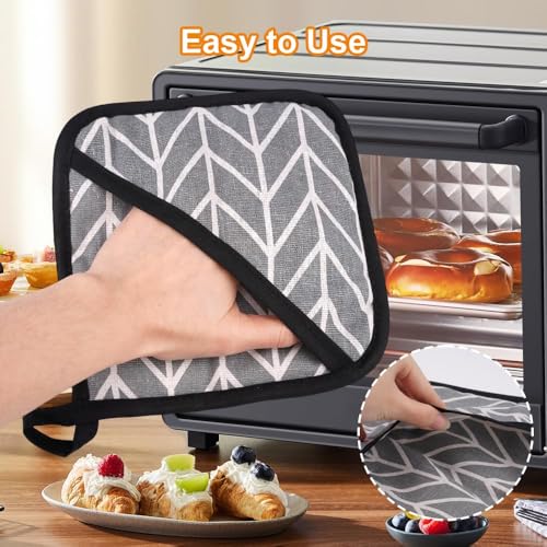 Set of 6 Kitchen Pot Holders, 18 x 18 cm Square Oven Hot Pads with Pocket, Cotton Holders with Loop for Easy Hanging - Ideal Kitchen Accessories (Black, Grey) - Image 6