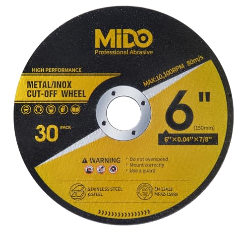 MIDO PROFESSIONAL ABRASIVE 30 Pack Cut Off Wheels 6 Inch Cutting Wheel 6 x.040 x7/8 Metal&Stainless Steel Cutting Disc Fit for Angle Grinder