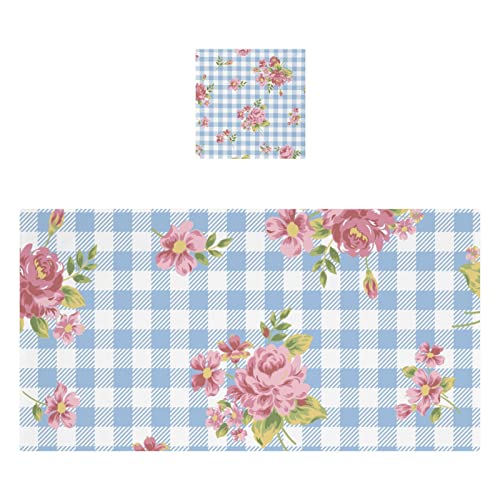 Roses Gingham Flowers Bath Towel Set Cotton Bath Towels For Bathroom Bathroom Towel Sets Decorative 1 Bath Towel 1 Washcloth Soft Absorbent Washcloths For Hotel Beach #TOP20