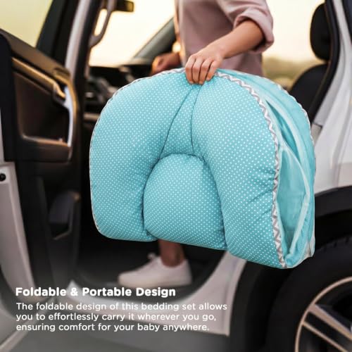 Image of BAYBEE Baby Bedding Set for New Born Baby, Bed Mattress with Mosquito Net & Neck Pillow, Sleeping Nest Travel, Infant Toddler Bed Set Gifts for Baby Boy Girl 0-6 Months (Blue)