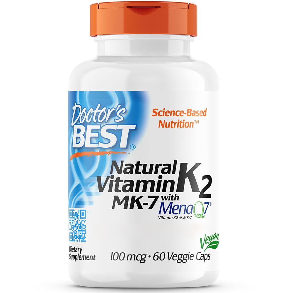 Doctor's Best, Vitamine K2 Naturelle, MK-7 avec MenaQ7, 100mcg, 60 Capsules végétaliennes, Testé en Laboratoire, Sans Gluten, Sans Soja, Végétarien