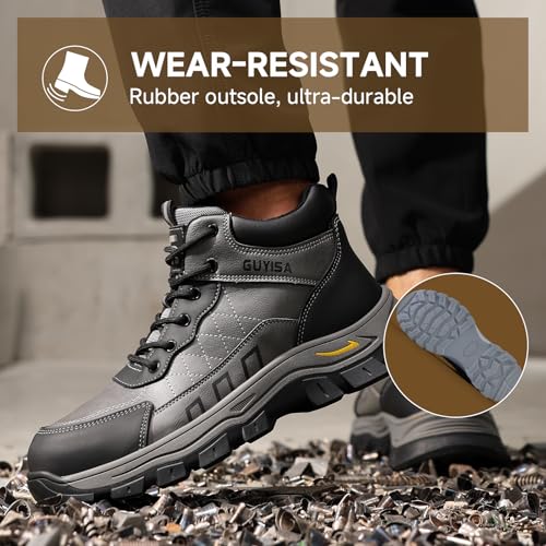 Image of Steel Toe Boots for Men Indestructible High Top Work Shoes for Men Comfortable Safety Shoes Puncture Proof Hiking Construction Shoes Botas de Trabajo para Hombre