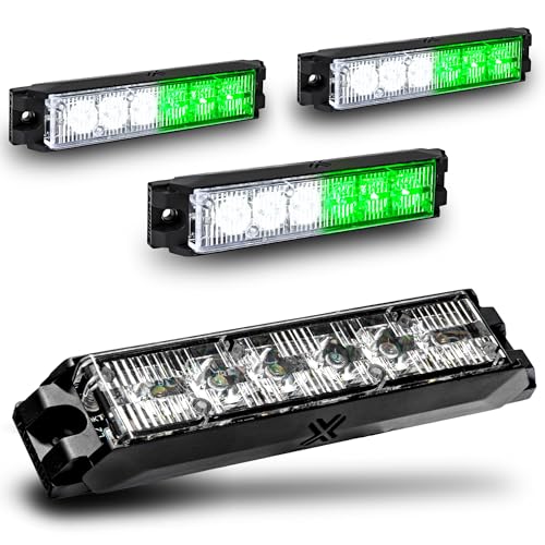 Image of LAMPHUS NanoFlare 5 inch 6W Green White LED Surface Mount Police Grill Strobe Warning Lights [Sync-able Mode] 12V Grille Flashing Emergency Fire Light for Firefigher Responder EMS Vehicle Truck POV