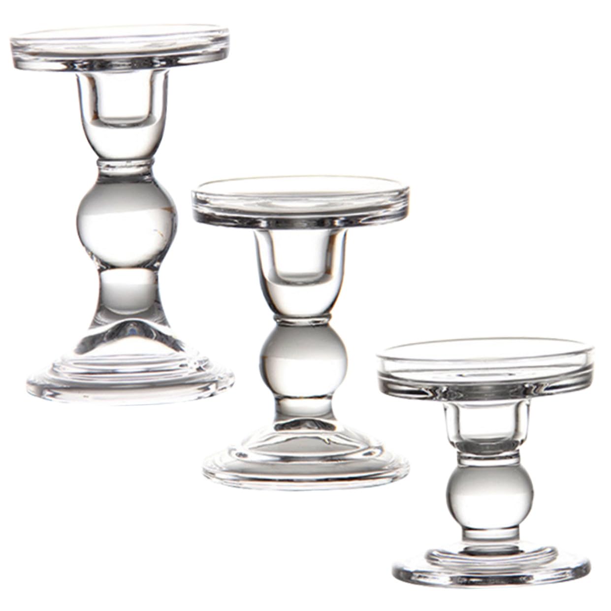 3 Stück 3 teiliges Glas Kerzenhalter Set für Stabkerzen und Teelichter transparente Vintage Säulen Kerzenständer sicherer und Leichter Glasleuchter für Hochzeit Party und