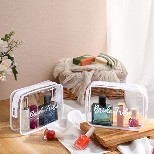 Amylove 10 Pcs Bride Cosmetic Bag Clear Makeup Bags Toiletry Makeup Travel Cosmetic Bag Clear PVC Bags for Wedding Party Bridesmaid Proposal Bridal Gift(White)