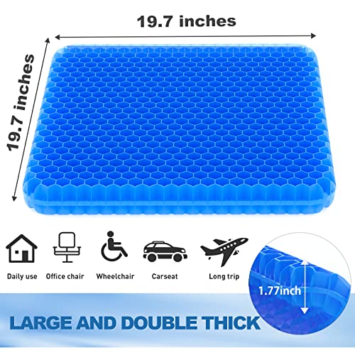 19.7＂ Gel Seat Cushion, Super Large & Thick Office Chair Cushion For Long Sitting - Back Hip Tailbone Pain Relief Cushion, Egg Seat Cushion Desk Chair Pads For Cars Wheelchair - Fits Up To 350 Lbs #TOP6