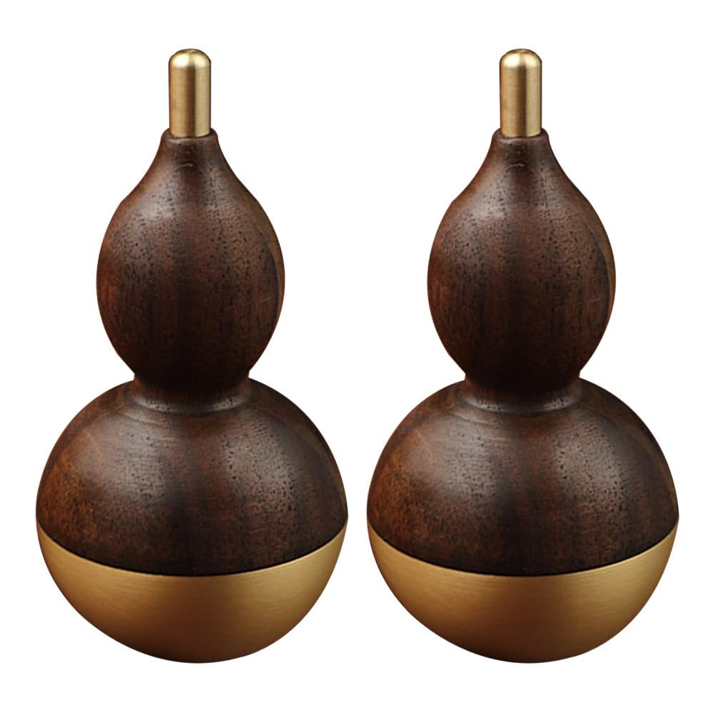 Hemobllo 2 Stück Dekorative Lu Flaschenkürbis Ornamente Aus Messing Und Walnussholz Feng Shui Skulpturen Für Wohnzimmer Büro Schreibtisch 3.54X1.57X1.77In Zen Deko Geschenkidee