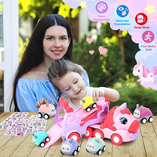 seveclotree Kinderspielzeug Auto für Mädchen,Spielzeug ab 2 Jahre,7 in 1 Transporter LKW Spielzeug für Kinder mit Licht und Musik,Geschenk für Mädchen Jungen 3 4 5 6 Jahre