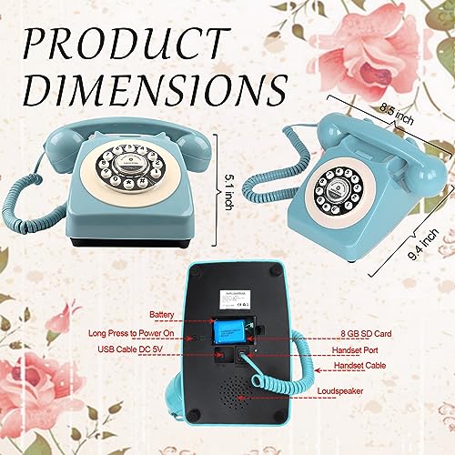 Image of Audio Guest Book Wedding Phone, Record Customized Audio Message with Guest Book Retro Phone Audio GuestBook for Wedding Birthday Party Confession Audio Message Voicemail (Blue)