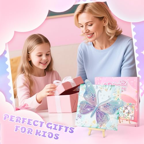 Image of HASTHIP DIY 3D Shimmering Butterfly Diamond Painting Art Kit 30x40cm Framed Floral Butterfly Diamond Paint Craft Kit for Home Desk Decor and Gift