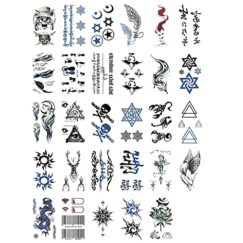 Nirbffo Black Temporary Tattoos Moon Stars Eyes Hexagram Geometry Wolf Cross Words Lines for Men and Women Small tattoo