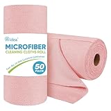 AIDEA Microfiber Cleaning Cloth Roll, 50PK, Tear Away Reusable Paper Towels Pink, Commercial Shop Rags, Microfiber Towels for Cars, Lint Free Cleaning Rags for House, Kitchen, Garage Shop, 11.5'×11.5'