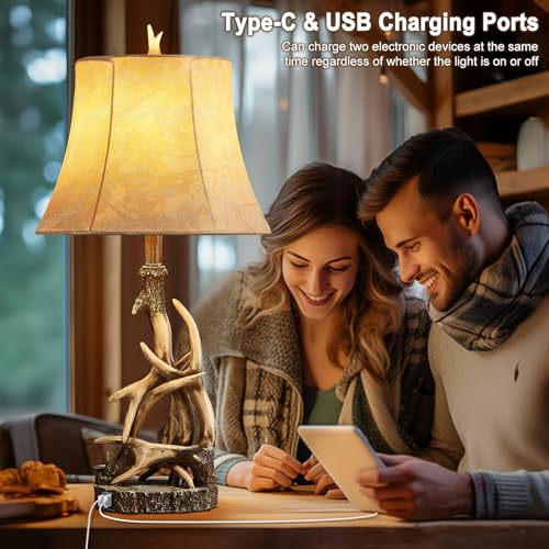 2725-Rustic-Antler-Table-Lamps-for-Living-Room-with-USB-A-C-Charging-Ports-Western-Cabin-Bedside-Lamps-for-Bedroom-Nightstand-Lamps-with-Faux-Leather-Lampshade-Single-Bulb-Not-Included 2725 Rustic Antler Table Lamps for Living Room with USB A C Charging Ports Western Cabin Bedside Lamps for Bedroom Nightstand Lamps with Faux Leather Lampshade Single Bulb Not Included