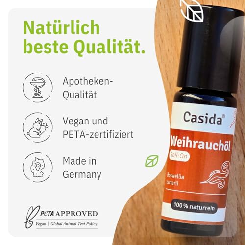 Casida Weihrauchöl Roll-On – für innere Ruhe und Gelassenheit, unterstützt Entspannung und Achtsamkeit - Ätherisches Öl für die Aromapflege unterwegs - aus der Apotheke - 10 ml