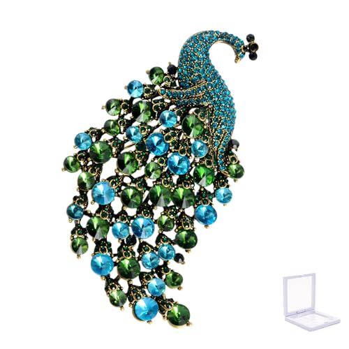 Image of Rhinestone Peacock Brooch Pin for Women Girls Crystal Bird Animal Brooches Lapel Pins Dress Accessories Wedding Mother's Day Birthday Jewelry Gift