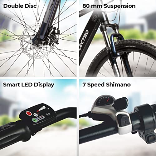 Image of Hero Lectro C7E 27.5T City Hybrid Unisex Electric Cycle | 5.8 ah IP67 Rated Battery | 7 Speed Shimano Gears with Front Suspension, Dual Disc Brakes | Blue | 95% pre-Assembled | Frame: 18 Inch