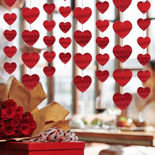 Herzgirlanden Herzförmige Luftschlangen Herzen Girlande Herz Banner 12 STK. Liebesherz Deckenhänger Hängende Dekoration zum Valentinstag Hochzeitstag Verlobung Muttertag Dekorationen Rot