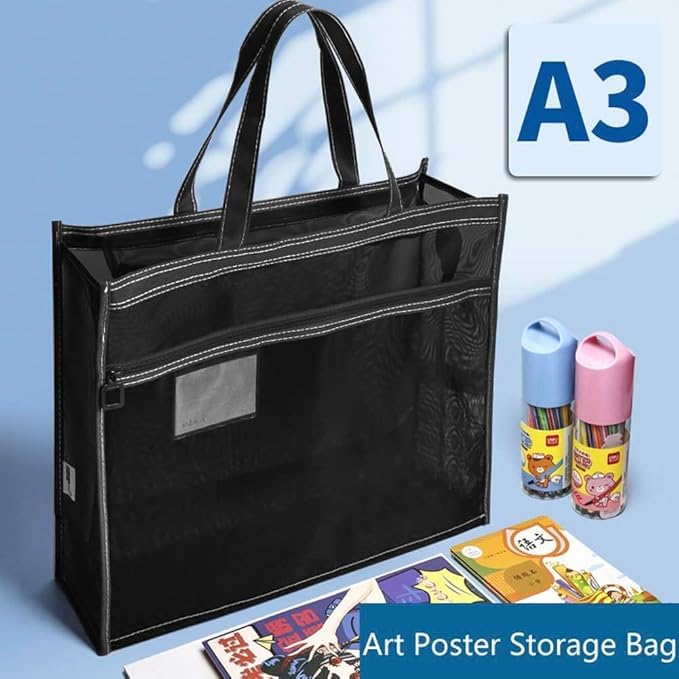 Image of OhMill Large Art Portfolio Case 18 x 12 Inch Portfolio Bag Nylon Mesh Art Bags Artwork Storage Case with Handle and Zipper