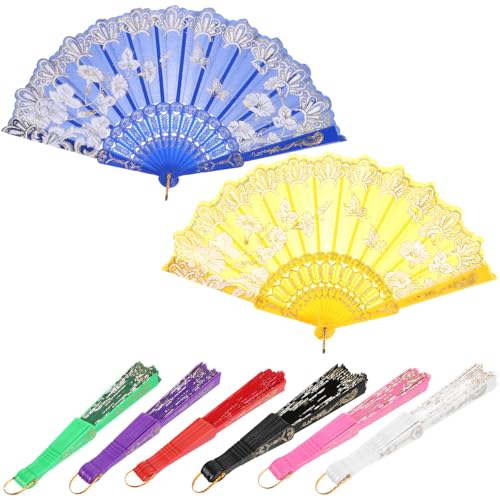 HOUDERCO 8個 復古折りたたみ扇子 軽量携帯式 手持ちファン 夏の涼感装飾 舞踏会 結婚式用 優雅な折り畳みデザイン