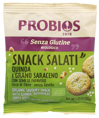 Probios Snack Quinoa e Grano Saraceno, con Semi di Papavero - 35 gr, Senza glutine, 35 grammo, 1