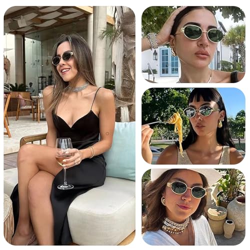 Retro Oval Sunglasses for Women Men Trendy Small Gold Sun Glasses 90s Classic Metal Frame Shades UV400 Protection3