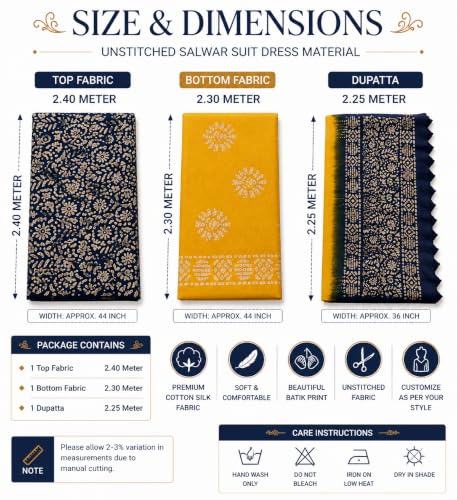 Image of HAIDER ALI AND SONS Women's Cotton Silk Batik Print Unstitched Dress Material with Dupatta | Handloom Salwar Suit Material | Ethnic Wear for Office, Festival, Party