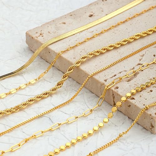 Gold Bracelets for Women,Dainty 14K Gold Plated Stack Set Trendy Stackable non tarnish Paperclip Chain Bracelets Gold Jewelry Sets Gifts for Women 7