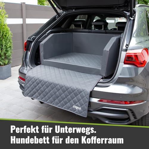 CopcoPet Hundebox Auto Kofferraumschutz Hund mit ladekantenschutz Kofferraum【Mit Tasche】 Kofferraum schutzmatte herausnehmbar - Hunde Autositz Wasserabweisend, hundetransportbox 70x55x38cm Grau