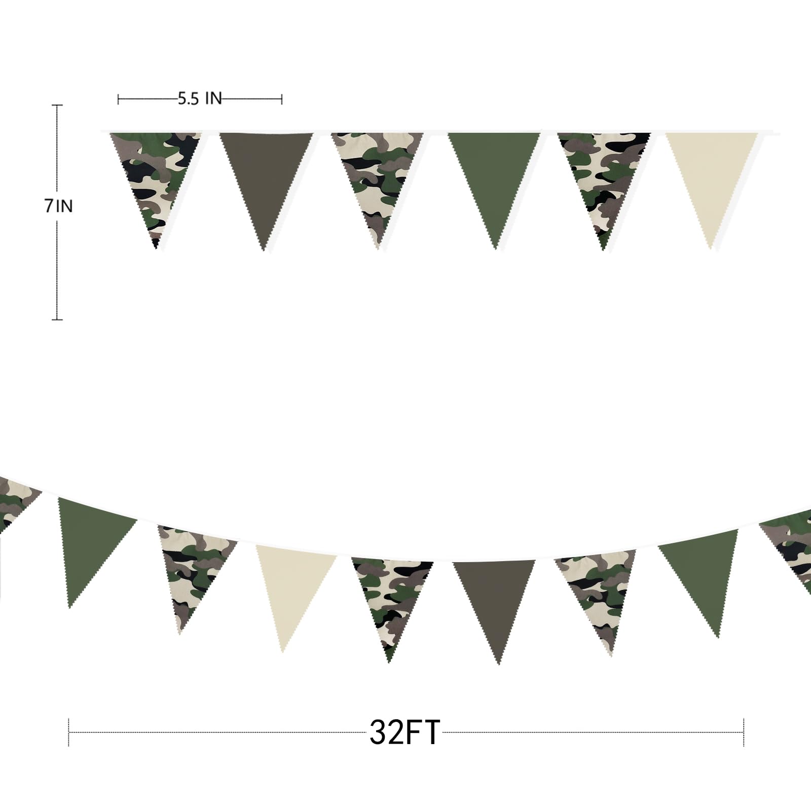Banderín de camuflaje de 32 pies para decoración de fiesta, banderín de héroe de camuflaje verde y marrón, banderines de tela, banderines triangulares para soldados militares, tanques del ejército