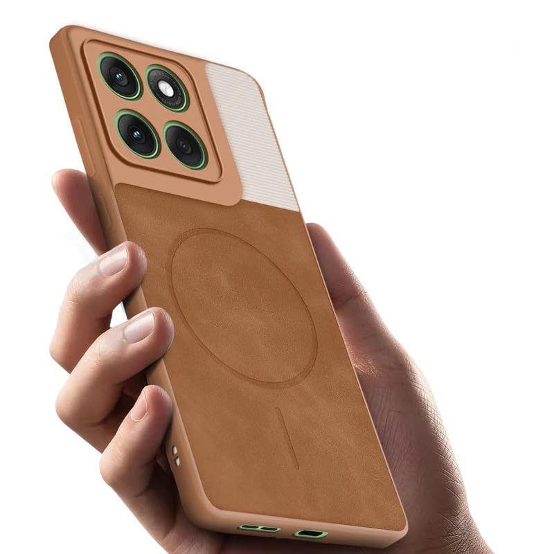 Image of Bintage CASE Mac Safe Design Hard Light Weight Back Case | Soft Border Camera Protect | Dual PU Leather Finish Back Cover Compatible for Motorola Edge 60 Pro 5G - White & Brown