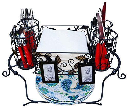 Maypes Utensil Caddy - Silverware Caddy Or Napkin, Cutlery And Plate Holder - The Ideal 2-Piece Portable Outdoor Kitchen Accessories Buffet Organizer For Picnics, Camping, Barbecue, Parties And Events #TOP6