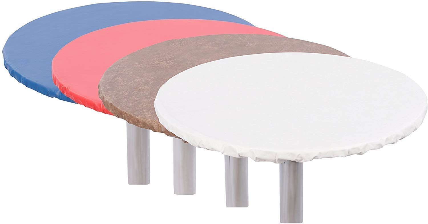 Fitable Tovaglia rotonda in vinile, impermeabile, con bordo elastico, lavabile con retro in flanella, per feste di picnic primavera/estate, rosso/bianco (adatta per tavoli rotondi da 114,3 a 142,2 cm