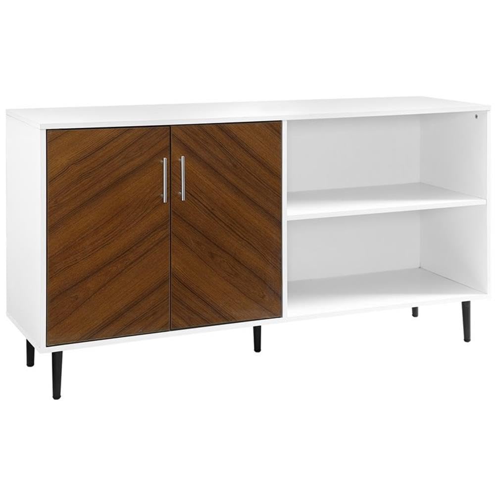 Walker Edison Fehr Modern 2 Door Bookmatch Asymmetrical Console for TVs up to 65 Inches, 58 Inch, White