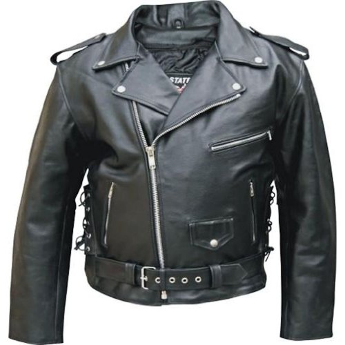 Buffalo Leather Motorcycle Biker Jacket ZIPOUT Lining & Side-Laces