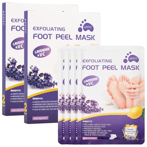 Foot Peel Mask, 4 Pairs Foot Peel Mask for Hard Skin, Removes Dead Skin, Repair Cracked Heel, Footner Exfoliating Sock Moisturising Socks for Foot Care