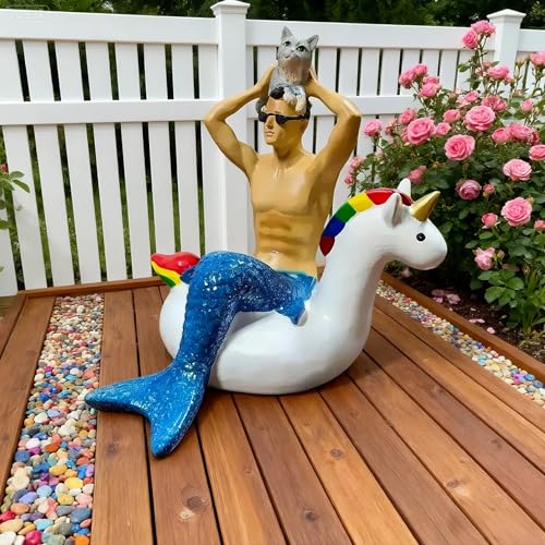 Garden merman Unicorn Statue - Outdoor Garden Decor, Figurine Ornament for Indoor Outdoor Home Patio Yard Lawn, Gift for Mom,Ladies,Housewarming, Party Favor - Resin Craft for Yard & Tabletop Display