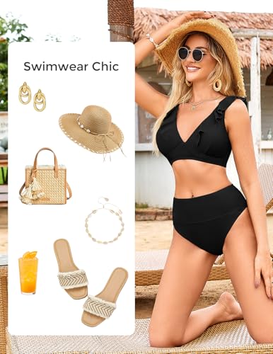 Hanna Nikole Womens High Waisted Bikini Sets Tummy Control Swimsuits Modest Ruffle Full Coverage Two Piece Bathing Suit4